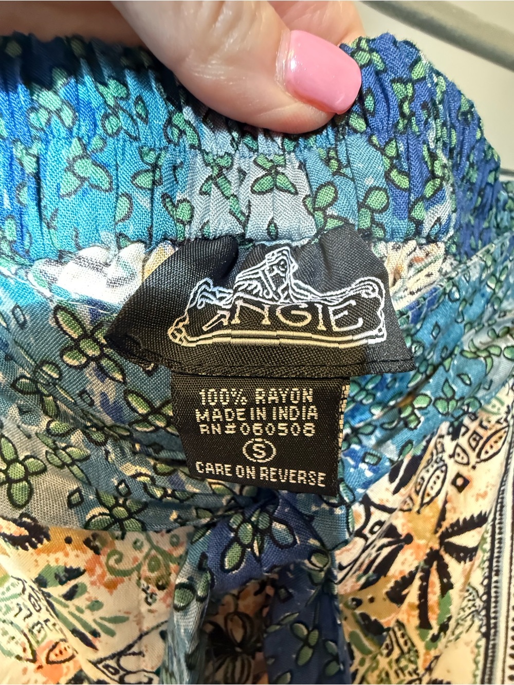 Angie Teal, Navy and Green Floral Rayon Pants - Picture 8 of 9